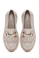 Women's Cream Tassel Leather Casual Loafer | Derimod Women's Cream Tassel Leather Casual Loafer | Derimod