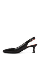 Derimod Flex Women's Black Open-Back Heeled Leather Shoes | Derimod Derimod Flex Women's Black Open-Back Heeled Leather Shoes | Derimod