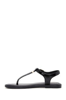 Women's Black Ankle Strap Flip-Flop Patent Leather Sandals | Derimod Women's Black Ankle Strap Flip-Flop Patent Leather Sandals | Derimod