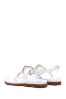 Women's White Ankle Strap Flip Flop Leather Sandals | Derimod Women's White Ankle Strap Flip Flop Leather Sandals | Derimod