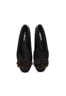 Women's Black Stone Leather Ballerinas | Derimod Women's Black Stone Leather Ballerinas | Derimod