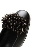 Women's Black Stone Leather Ballerinas | Derimod Women's Black Stone Leather Ballerinas | Derimod