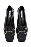 Kadın Siyah Taşlı Deri Loafer | Derimod Kadın Siyah Taşlı Deri Loafer | Derimod