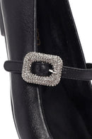Women's Black Straped Stoned Leather Ballerinas | Derimod Women's Black Straped Stoned Leather Ballerinas | Derimod