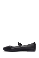 Women's Black Straped Stoned Leather Ballerinas | Derimod Women's Black Straped Stoned Leather Ballerinas | Derimod