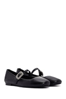 Women's Black Straped Stoned Leather Ballerinas | Derimod Women's Black Straped Stoned Leather Ballerinas | Derimod