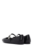 Women's Black Straped Stoned Leather Ballerinas | Derimod Women's Black Straped Stoned Leather Ballerinas | Derimod