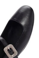 Women's Black Straped Stoned Leather Ballerinas | Derimod Women's Black Straped Stoned Leather Ballerinas | Derimod