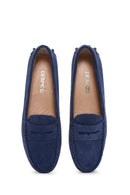 Women's Navy Blue Suede Leather Loafer | Derimod Women's Navy Blue Suede Leather Loafer | Derimod