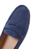 Women's Navy Blue Suede Leather Loafer | Derimod Women's Navy Blue Suede Leather Loafer | Derimod