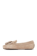 Women's Beige Tassel Detailed Suede Leather Loafer | Derimod Women's Beige Tassel Detailed Suede Leather Loafer | Derimod