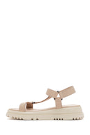 Kadın Bej Bilekten Bantlı Deri Comfort Sandalet | Derimod Kadın Bej Bilekten Bantlı Deri Comfort Sandalet | Derimod