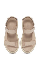 Kadın Bej Bantlı Deri Comfort Sandalet | Derimod Kadın Bej Bantlı Deri Comfort Sandalet | Derimod