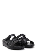 Women's Black Leather Comfort Slippers | Derimod Women's Black Leather Comfort Slippers | Derimod