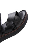 Kadın Siyah Bilekten Bantlı Deri Comfort Sandalet | Derimod Kadın Siyah Bilekten Bantlı Deri Comfort Sandalet | Derimod