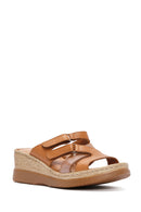 Women's Tan Thick Soled Leather Comfort Slippers | Derimod Women's Tan Thick Soled Leather Comfort Slippers | Derimod