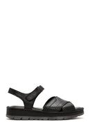 Kadın Siyah Bilekten Bantlı Deri Comfort Sandalet | Derimod Kadın Siyah Bilekten Bantlı Deri Comfort Sandalet | Derimod