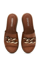 Women's Tan Thick Soled Leather Slippers | Derimod Women's Tan Thick Soled Leather Slippers | Derimod