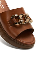 Women's Tan Thick Soled Leather Slippers | Derimod Women's Tan Thick Soled Leather Slippers | Derimod