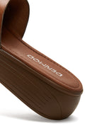 Women's Tan Thick Soled Leather Slippers | Derimod Women's Tan Thick Soled Leather Slippers | Derimod