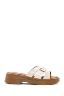 Women's Beige Leather Slippers | Derimod Women's Beige Leather Slippers | Derimod