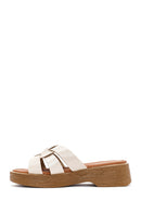 Women's Beige Leather Slippers | Derimod Women's Beige Leather Slippers | Derimod