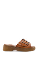Women's Tan Buckle Leather Slippers | Derimod Women's Tan Buckle Leather Slippers | Derimod