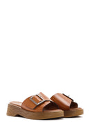 Women's Tan Buckle Leather Slippers | Derimod Women's Tan Buckle Leather Slippers | Derimod