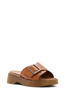Women's Tan Buckle Leather Slippers | Derimod Women's Tan Buckle Leather Slippers | Derimod