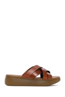 Women's Brown Thick Soled Leather Slippers | Derimod Women's Brown Thick Soled Leather Slippers | Derimod
