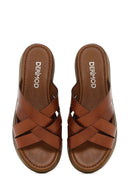 Women's Brown Thick Soled Leather Slippers | Derimod Women's Brown Thick Soled Leather Slippers | Derimod