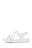Kadın Beyaz Bantlı Deri Comfort Sandalet | Derimod Kadın Beyaz Bantlı Deri Comfort Sandalet | Derimod
