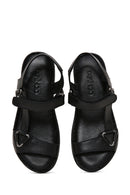 Kadın Siyah Bilekten Bantlı Deri Comfort Sandalet | Derimod Kadın Siyah Bilekten Bantlı Deri Comfort Sandalet | Derimod