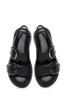 Kadın Siyah Bilekten Bantlı Çift Tokalı Deri Comfort Sandalet | Derimod Kadın Siyah Bilekten Bantlı Çift Tokalı Deri Comfort Sandalet | Derimod