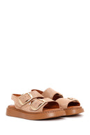 Kadın Pudra Bilekten Bantlı Çift Tokalı Deri Comfort Sandalet | Derimod Kadın Pudra Bilekten Bantlı Çift Tokalı Deri Comfort Sandalet | Derimod