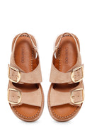 Kadın Pudra Bilekten Bantlı Çift Tokalı Deri Comfort Sandalet | Derimod Kadın Pudra Bilekten Bantlı Çift Tokalı Deri Comfort Sandalet | Derimod