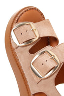 Kadın Pudra Bilekten Bantlı Çift Tokalı Deri Comfort Sandalet | Derimod Kadın Pudra Bilekten Bantlı Çift Tokalı Deri Comfort Sandalet | Derimod