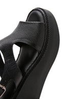 Women's Black Ankle Strap Wedge Heeled Leather Comfort Sandals | Derimod Women's Black Ankle Strap Wedge Heeled Leather Comfort Sandals | Derimod