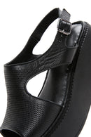 Women's Black Ankle Strap Wedge Heeled Leather Comfort Sandals | Derimod Women's Black Ankle Strap Wedge Heeled Leather Comfort Sandals | Derimod