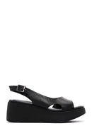 Women's Black Ankle Strap Wedge Heeled Leather Comfort Sandals | Derimod Women's Black Ankle Strap Wedge Heeled Leather Comfort Sandals | Derimod