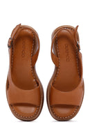 Women's Tan Ankle Strap Wedge Heeled Leather Comfort Sandals | Derimod Women's Tan Ankle Strap Wedge Heeled Leather Comfort Sandals | Derimod