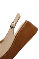 Women's Beige Wedge Heeled Leather Sandals with Ankle Strap | Derimod Women's Beige Wedge Heeled Leather Sandals with Ankle Strap | Derimod