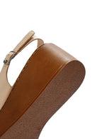 Women's Beige Wedge Heeled Leather Sandals with Ankle Strap | Derimod Women's Beige Wedge Heeled Leather Sandals with Ankle Strap | Derimod