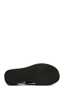 Women's Black Wedge Heeled Leather Sandals with Ankle Strap | Derimod Women's Black Wedge Heeled Leather Sandals with Ankle Strap | Derimod