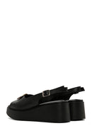 Women's Black Wedge Heeled Leather Sandals with Ankle Strap | Derimod Women's Black Wedge Heeled Leather Sandals with Ankle Strap | Derimod