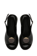Women's Black Wedge Heeled Leather Sandals with Ankle Strap | Derimod Women's Black Wedge Heeled Leather Sandals with Ankle Strap | Derimod
