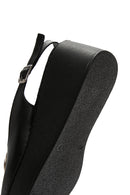 Women's Black Wedge Heeled Leather Sandals with Ankle Strap | Derimod Women's Black Wedge Heeled Leather Sandals with Ankle Strap | Derimod