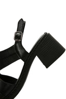 Women's Black Thick Heeled Ankle Strap Leather Sandals | Derimod Women's Black Thick Heeled Ankle Strap Leather Sandals | Derimod