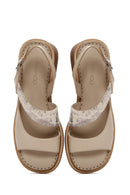 Kadın Bej Kalın Kısa Topuklu Bilekten Bantlı Deri Sandalet | Derimod Kadın Bej Kalın Kısa Topuklu Bilekten Bantlı Deri Sandalet | Derimod