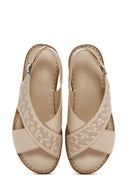 Kadın Bej Bilekten Bantlı Deri Sandalet | Derimod Kadın Bej Bilekten Bantlı Deri Sandalet | Derimod